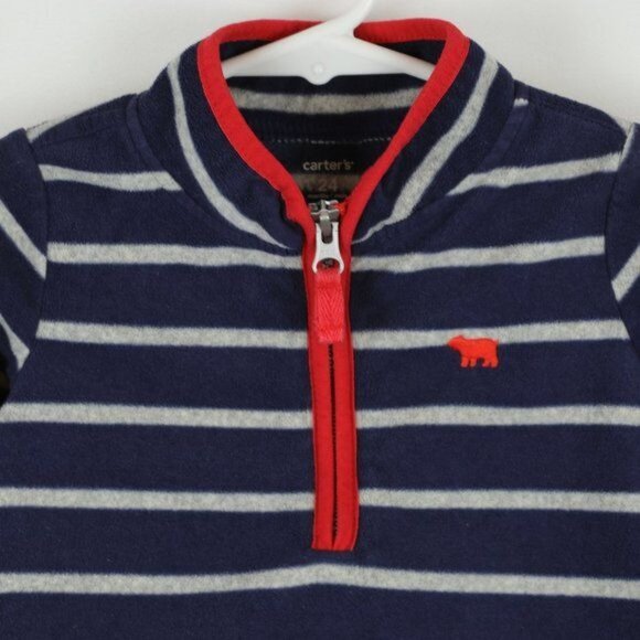 Carter's Infant 24 Months Blue & Gray Striped Fleece 1/4 Zip Pullover Jacket - Picture 2 of 7
